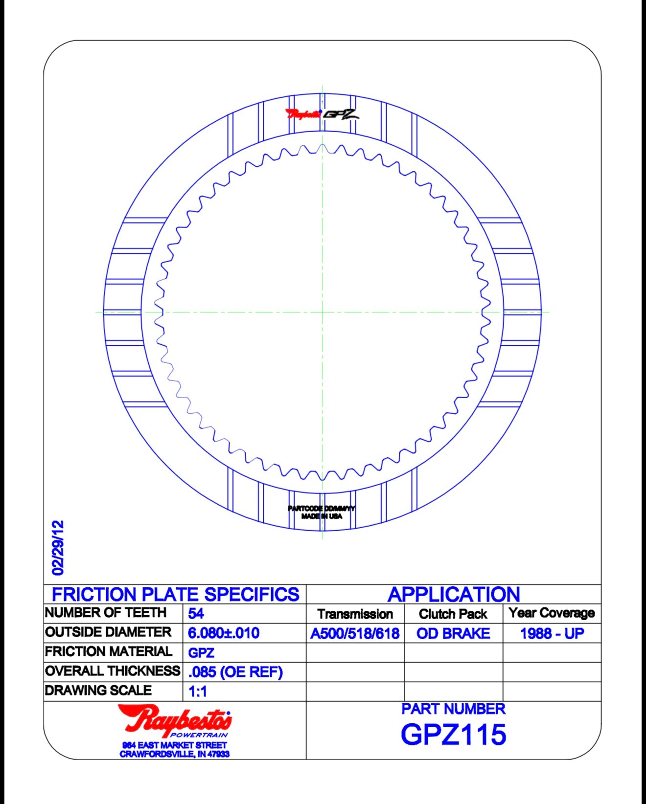 Raybestos GPZ115 - Overdrive Brake .086”