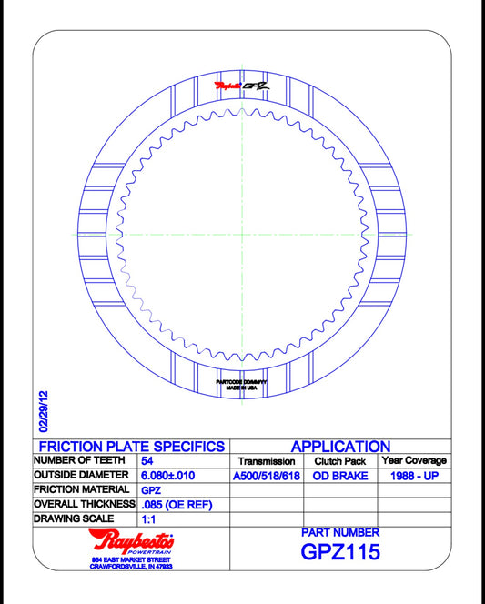 Raybestos GPZ115 - Overdrive Brake .086”