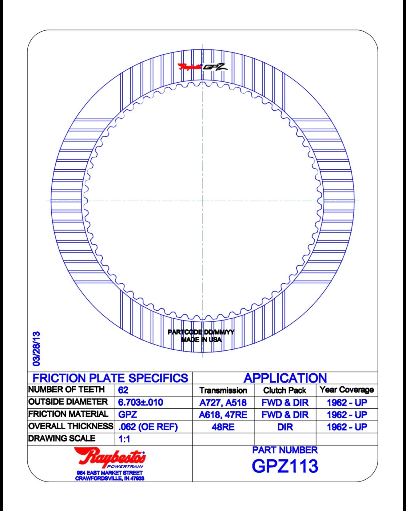 Raybestos GPZ113 - Forward & Direct (Direct only for 48re) .062”