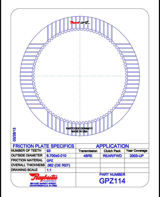 Raybestos GPZ114 - 48re Rear/Forward .062”