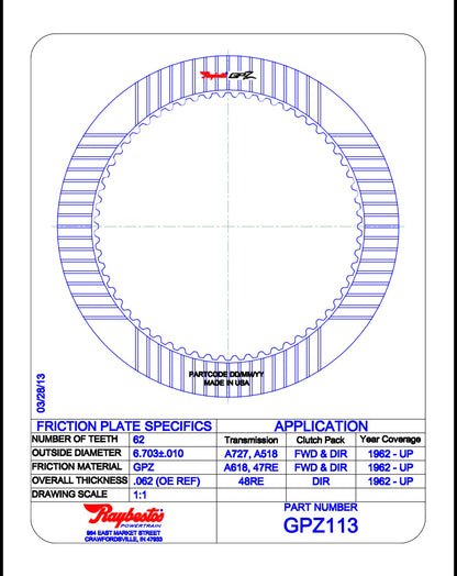 Raybestos GPZ113 - Forward & Direct (Direct only for 48re) .062”